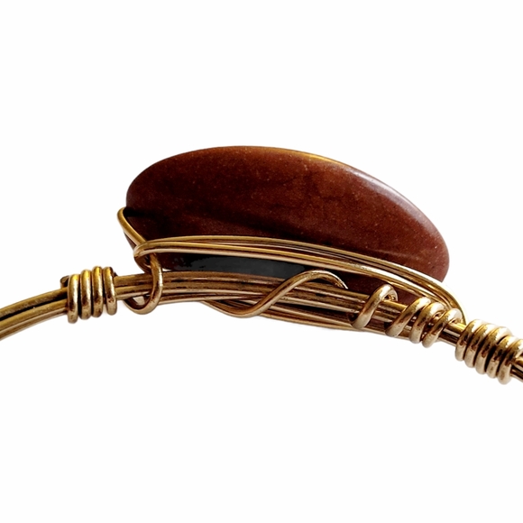 Indie Red Jasper Stone Copper Bangle Bracelet - Picture 4 of 6